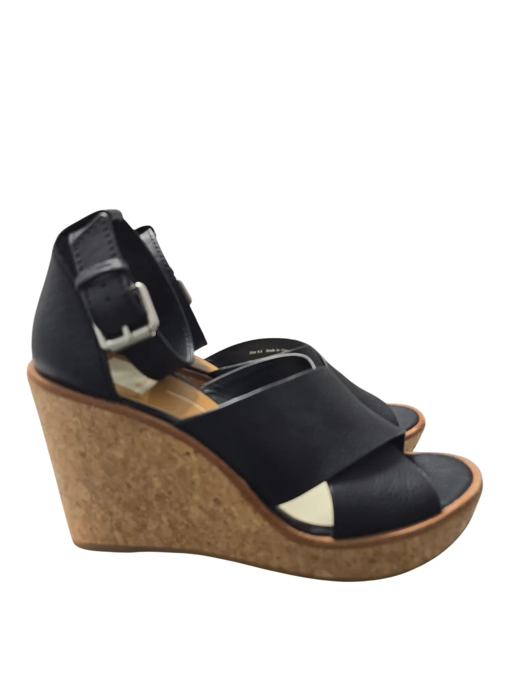 Dolce Vita Black Leather Ankle-Strap Cork Wedges Women's Urbane Sandal Size 8.5